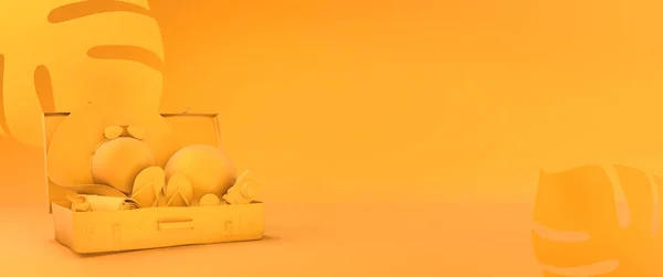 橙色暑假3D背景模板 复制空间魅力 抽象的夏季背景 3D渲染 — 图库照片