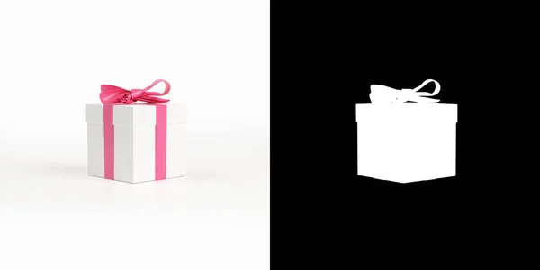 Δώρο Ροζ Κορδέλα Απομονωμένη Λευκό Φόντο Παρούσα Στο Κουτί Των — Φωτογραφία Αρχείου