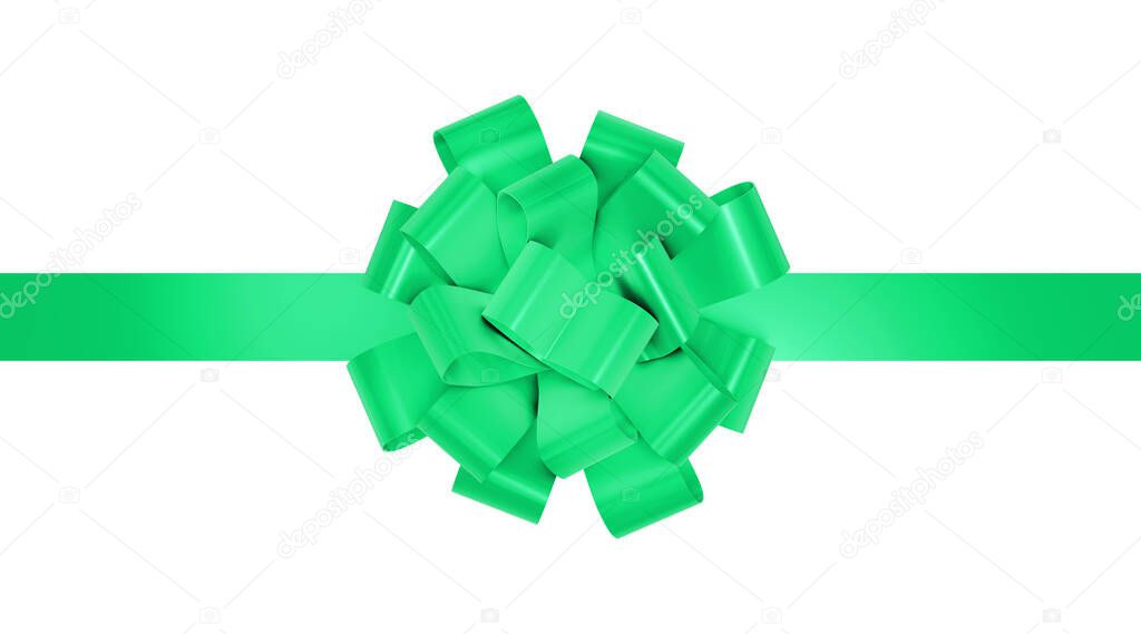 Green ribbon for christmas present. Decorative green gift festive ribbon isolated on white. 3d rendering.