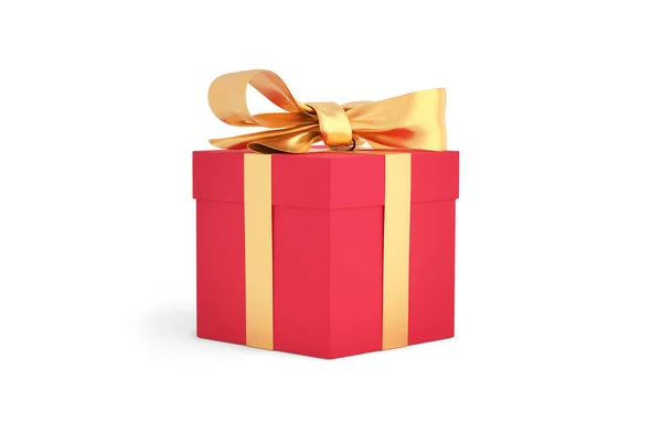 Різдвяна Подарункова Червона Коробка Прив Язана Золотої Стрічки Подарунок День — стокове фото