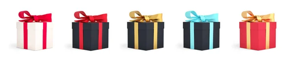 Κουτί Δώρου Κορδέλα Λευκό Φόντο Σύνολο Δώρων Για Χριστούγεννα Αγίου — Φωτογραφία Αρχείου