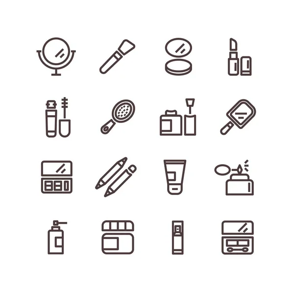 Ilustração vetorial de beleza cosmética. Conjunto de ícones de maquiagem para emblemas, marcas, infográficos e salões —  Vetores de Stock