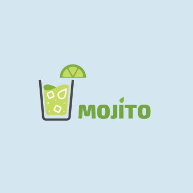 Bir bardak mojito buz, nane ve limon ile. Soğuk yaz kokteyl vektör çizim