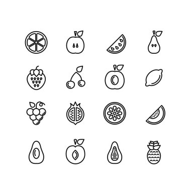 Vektör meyve satır Icons set. Çiftlik ürün restoran menü, Pazar etiket için dekoratif koleksiyonu. Gıda sembolleri