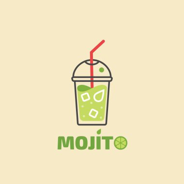 Vektör çizim yaz kokteyl mojito. Mojito cam buz, kireç, nane ve payet ile