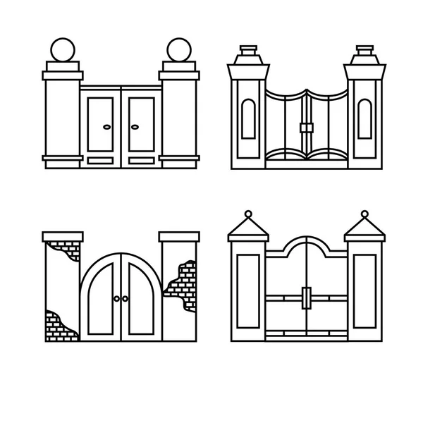 变形和石头篱芭和门载体集合。黑色剪影围栏框架插图 — 图库矢量图片
