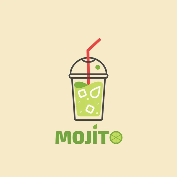 Ilustración vectorial de mojito cóctel de verano. Vaso de Mojito con hielo, lima, menta y paja — Archivo Imágenes Vectoriales