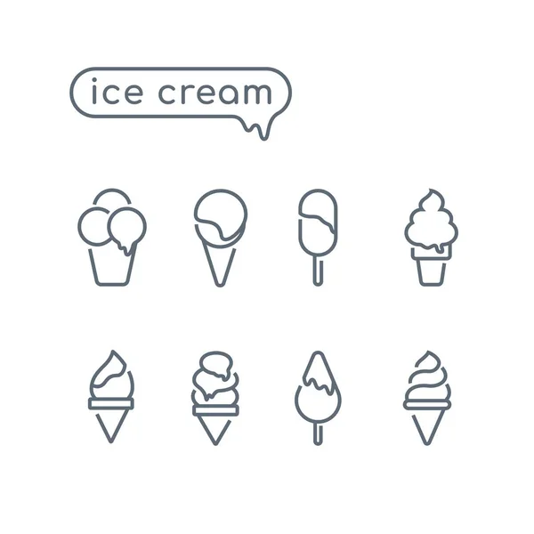Vektor szerkezeti fagylalt ikonok beállítása. A finom étel elemek. Desszert tervezősablon — Stock Vector