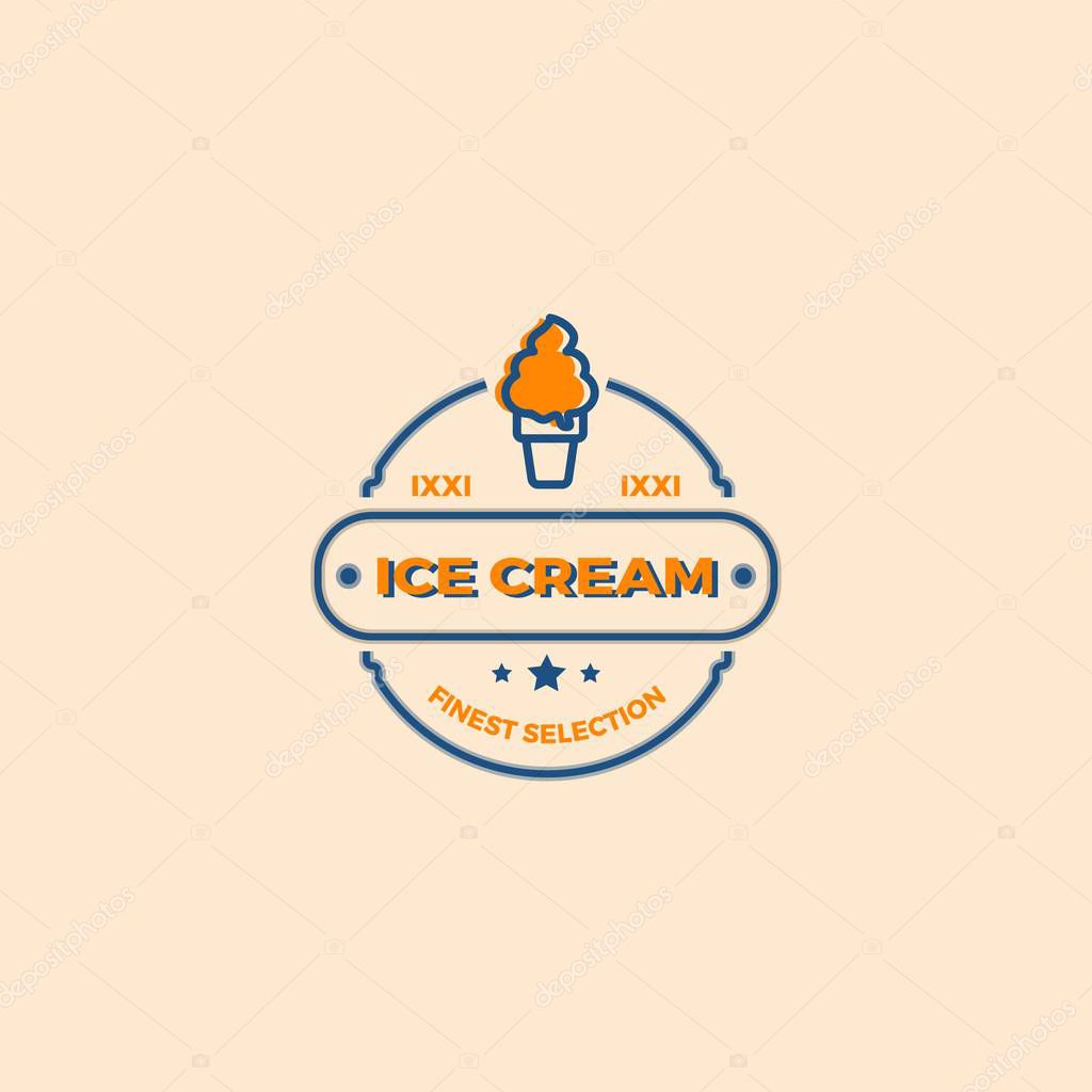 Retro ice cream logo template. Vector design element vintage style for badge or label. Ice cream silhouette.