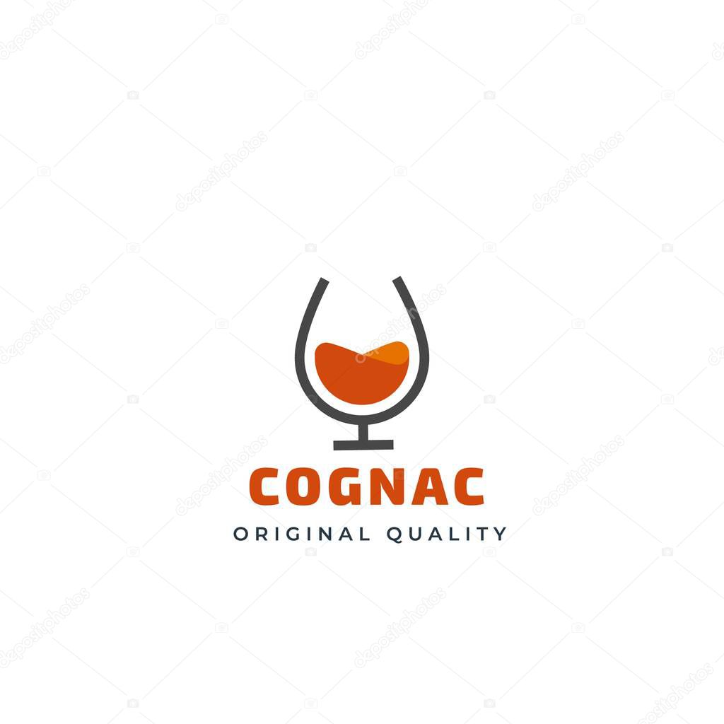 Vector outline logo of cognac and brandy glass. Beverage design template for restaurants, bars, pubs, clubs and parties.