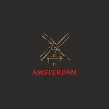 Değirmen vektör simgesi. Logotype veya rozetleri tasarım. Son moda stil illüstrasyon, değirmen logo, Amsterdam sembolü
