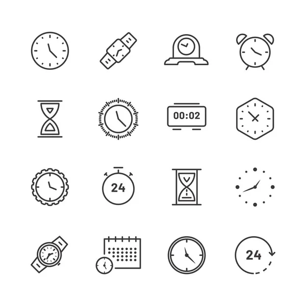 時間と時計線形アイコンを設定。時計コレクションのベクター線のアイコン — ストックベクタ