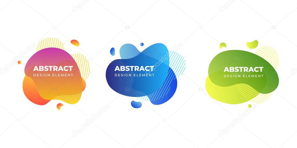 Abstract gradient shapes. Liquid wave shape, isolated color graphic element, dynamic geometric form. Vector fluid gradient templates