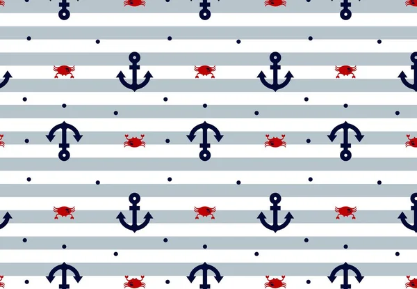 Flat marine anchors seamless pattern background. Vector hipster template with sailing anchor and crab can be used for pattern fills, wallpaper, web page background, t-shirt, surface textures — Stock Vector
