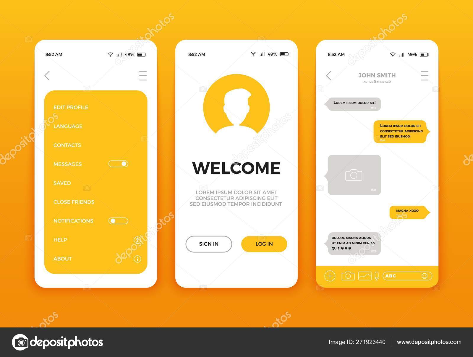 Mobile app user interface screen design. Vector set of ...