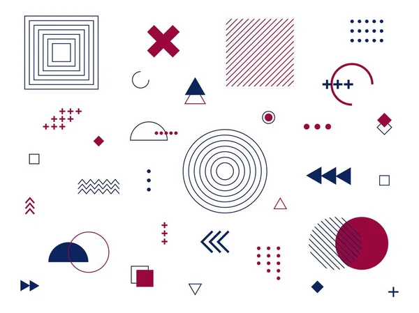 Memphis geometrik tasarım elemanları. Retro 80-90s eğilimleri funky tasarımlar, evrensel geometrik şekiller seti, konstrüktivizm memphis baskı sembolleri koleksiyonu