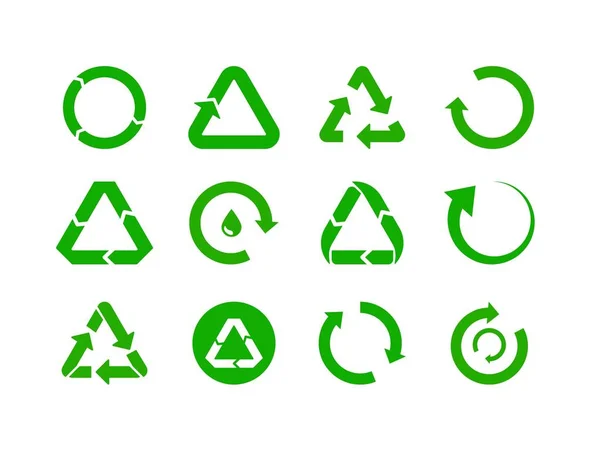 Odtwórz zestaw wektorowy ikony. Recykling znaków, ponowne użycie szablonu projektu logo — Wektor stockowy