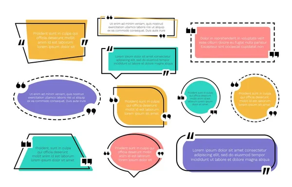 Caixas de texto abstratas. Nota de balão de citação de fala, conjunto de quadro de observação vetorial de citação bolha blog cita símbolos. Citação modelo de design de texto —  Vetores de Stock