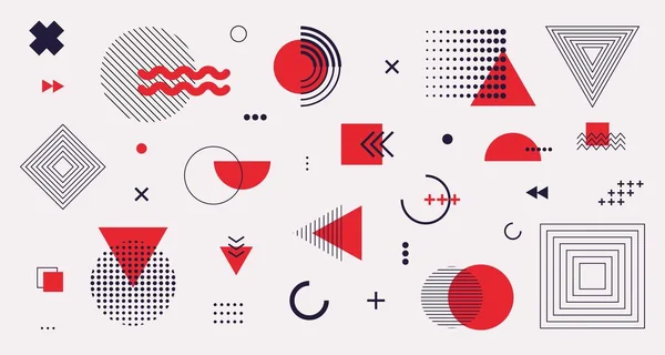Memphis Design Elements Mega set. Vector abstracte geometrische lijn grafische vormen, moderne hipster cirkel driehoek sjabloon kleurrijke illustratie — Stockvector