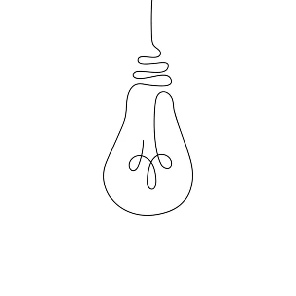 Continu één lijn gloeilamp. Handtekening lineair pictogram, lamp schets, business idea design, brainstorm inspiratie concept. Vectorillustratie — Stockvector