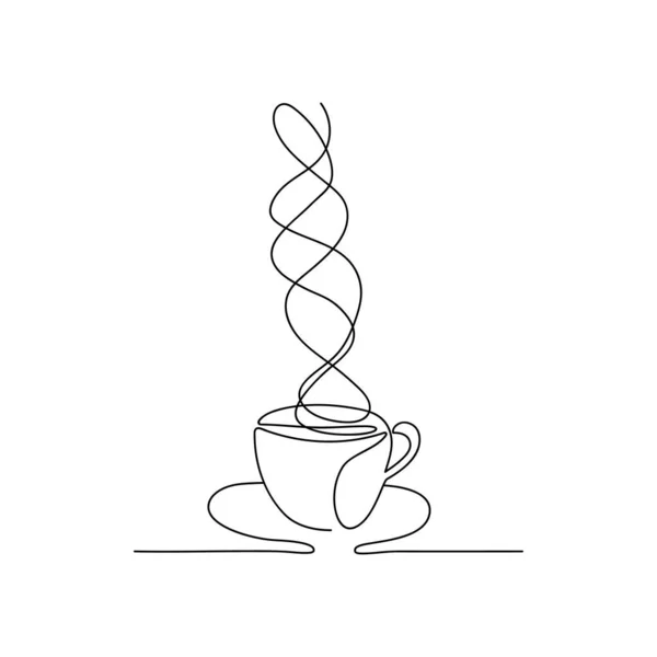 Taza de café continua de una línea. Dibujo de boceto minimalista de taza de café con vapor, diseño creativo de arte de bebidas energéticas. Ilustración vectorial — Vector de stock