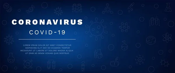 Coronavirus háttér. Absztrakt corona vírus Covid-19 design globális kutatási koncepció, sejtek, kémcsövek, szöveg honlap. Vektor banner, poszter, fejléc elszigetelt illusztráció — Stock Vector