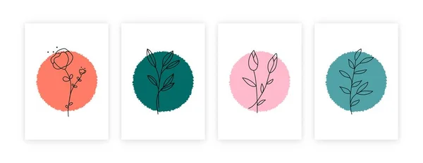 简单的花枝海报。手工绘制的花卉艺术卡片集，白色背景，带有分枝和抽象形状的简约横幅。创造性矢量说明 — 图库矢量图片
