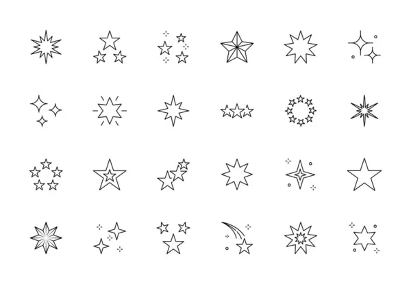 Star-Burst-Line-Symbole gesetzt. Vektor glitzern glitzern Illustration, sternenklare Nacht Sternschnuppen Piktogramme. Funkelnde, festliche Umrisse — Stockvektor