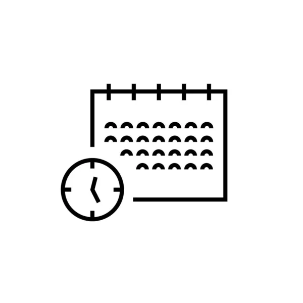 Calendário cronograma ícone de linha. Relógio e calendário móvel esboço pictograma isolado no fundo branco. Curso editável vetorial —  Vetores de Stock