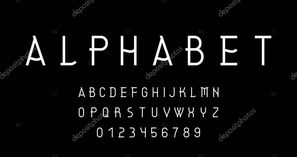 Abstract alphabet font. Modern typography type letters numbers. Simple creative uppercase typeface, vector illustration.