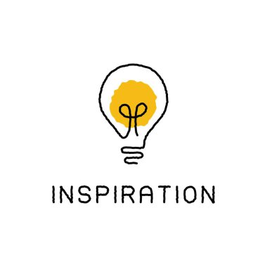 Devamlı ampul logosu. El çizimi çizimi sarı lamba beyin fırtınası fikri. Vektör illüstrasyonu