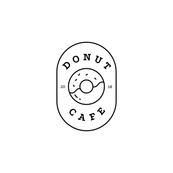 Logotipo de la línea Donut café. Esquema simple de moda emblema de donut signo de identidad de marca de estilo minimalista. Ilustración vectorial — Vector de stock