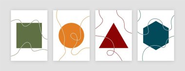 Soyut geometrik poster tasarımı. Modern çağdaş sanat kapağı şablonları minimalist tarzdadır. Vektör illüstrasyonu