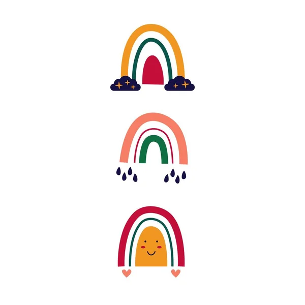 Abstraktes, von Hand gezeichnetes Regenbogenset. Kindliche skandinavische Cliparts-Pastellfarben zum Drucken, niedliche Vektorzeichnung, moderne Baby-Illustration — Stockvektor