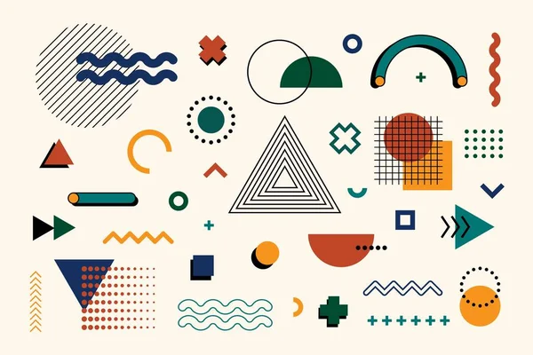 Memphis tasarımı mega set elementleri. Soyut geometrik çizgi şekilleri hipster tarzı, vektör çizimi
