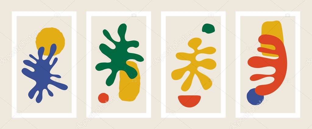 Abstract minimal posters. Organic shapes contemporary style Matisse inspired. Decorative vector frames with scribbles