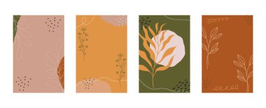 Soyut arkaplan. Çağdaş poster seti İskandinav tarzı, sosyal medya vektör illüstrasyonunu kapsamak için el çizimi tasarımı