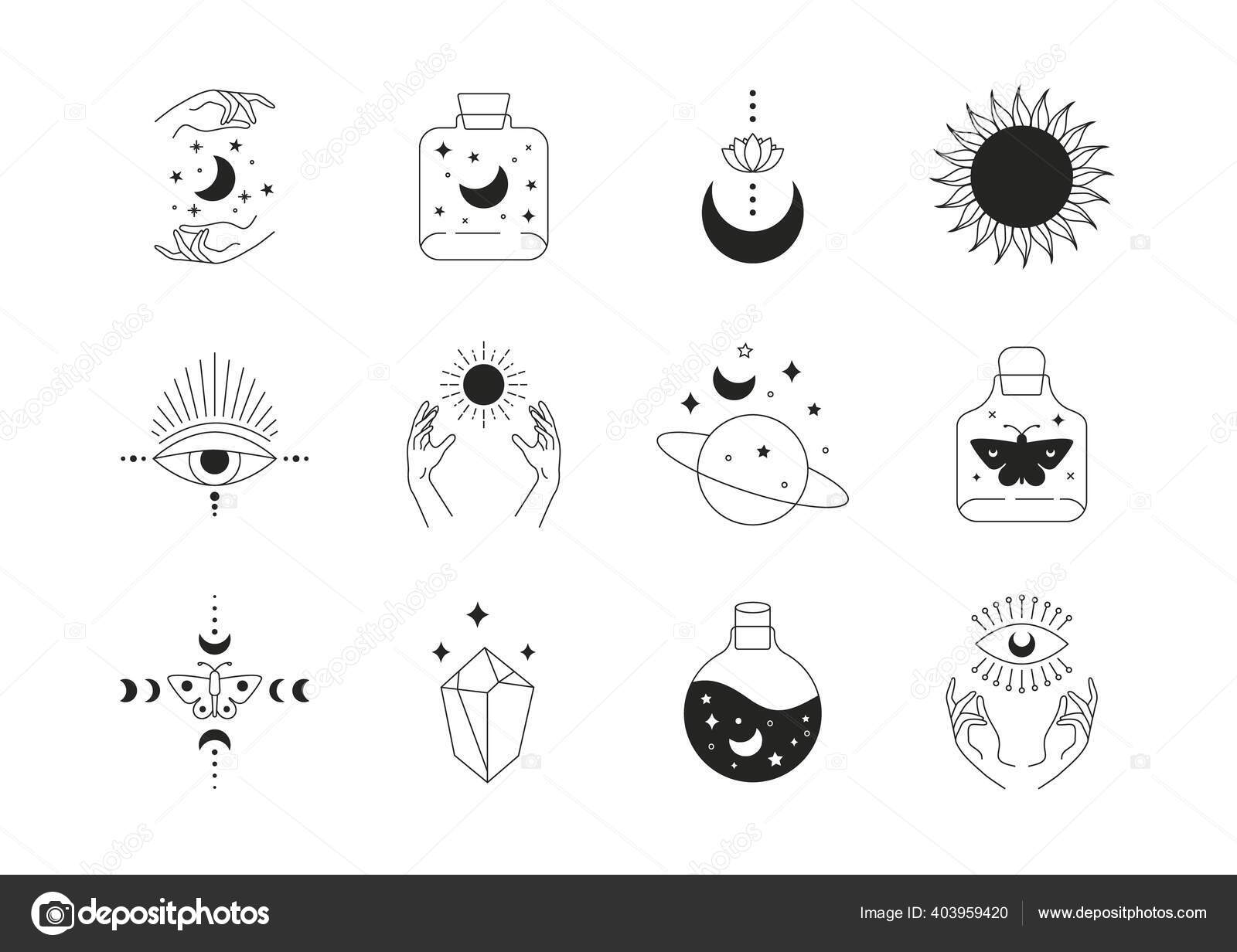 Boho Doodle Mãos Místicas. ícones Esotéricos Desenhados à Mão, Logotipo  Feminino Simples, Com Cobra Solar Lua. Ilustração Vetorial Ilustração do  Vetor - Ilustração de toque, rabisco: 193983076