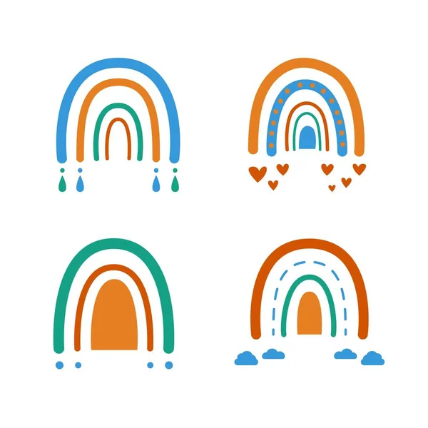 Arcs-en-ciel dessinés à la main. Empreinte bébé Boho pour enfants style scandinave, jolie impression de gribouillage en pépinière. Illustration vectorielle — Image vectorielle