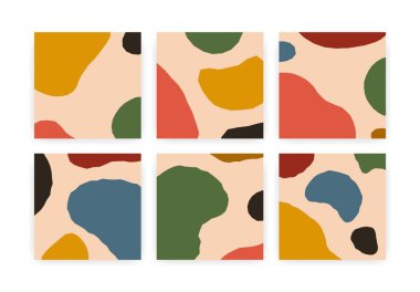 Soyut arka planlar. Minimalist karalama organik şekilli çağdaş pankartlar, vektör sosyal medya kapakları