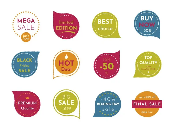 Sale offer badges. Abstract promotion stickers round price label, retro seal best price button. Seller offer stamp set, vector illustration — Stock Vector