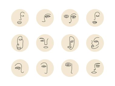 Abstract one line face set. Social media highlight stories with people doodle hand drawn face contemporary Matisse style. Vector art vector Abstract one line face set. Social media highlight stories with people doodle hand drawn face contemporary Matisse style. Vector art vector
