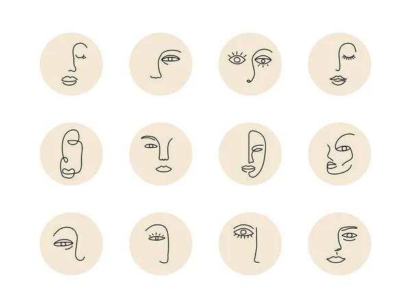 Abstrakcyjny zestaw twarzy. Media społecznościowe podkreślają historie z ludźmi bazgroły ręcznie rysowane twarz współczesny styl Matisse. sztuka wektorowa — Wektor stockowy
