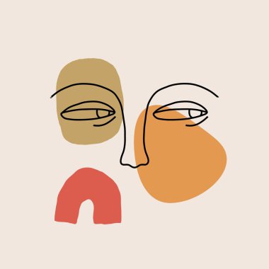 Soyut kadın çizgisi yüzü. Devamlı kadın avatarı, minimalist kız portresi, modern sanat posteri. Vektör illüstrasyonu