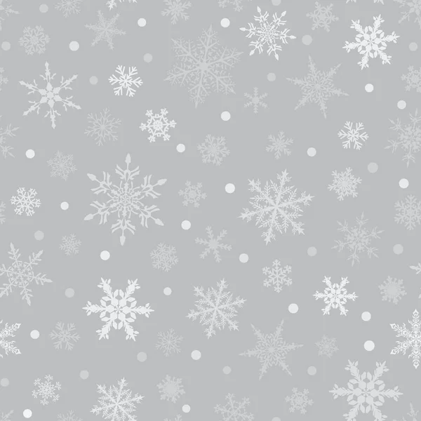Kerst Naadloze Patroon Van Sneeuwvlokken Wit Grijze Achtergrond — Stockvector