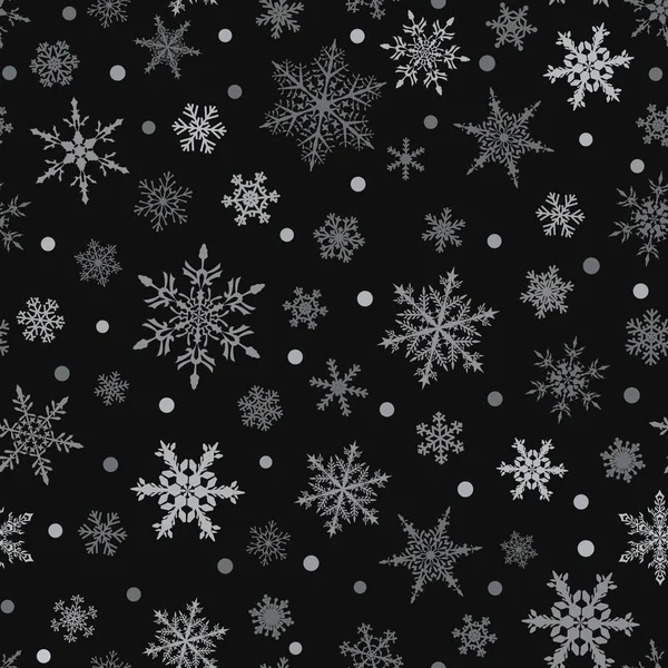 Рождественский Бесшовный Рисунок Снежинки Серый Черном Фоне — стоковый вектор