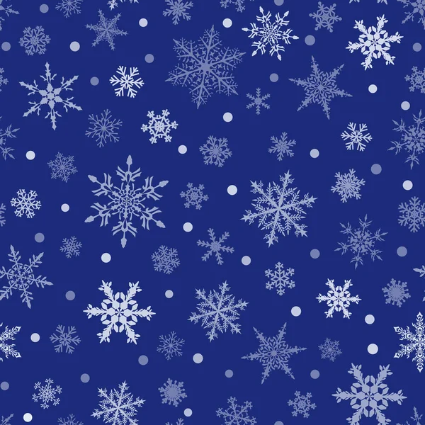 Рождественский Бесшовный Рисунок Снежинки Белый Синем Фоне — стоковый вектор