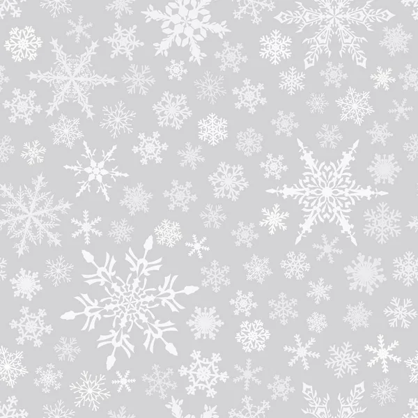 クリスマス雪 灰色の背景に白のシームレス パターン — ストックベクタ