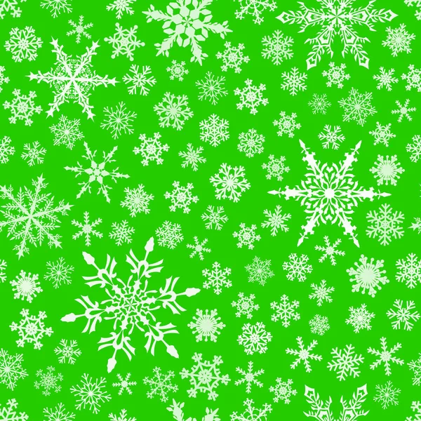 Christmas Seamless Pattern Snowflakes White Green Background — Stock Vector