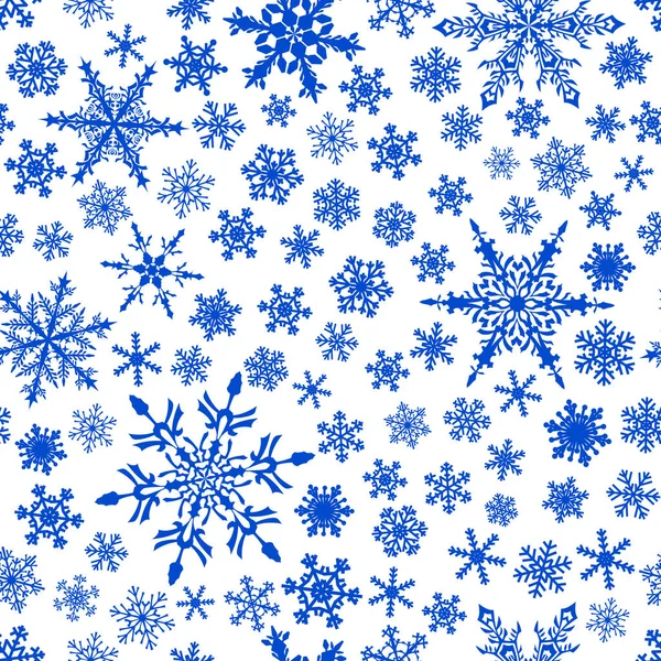 クリスマス雪の結晶 白の背景に青のシームレス パターン — ストックベクタ
